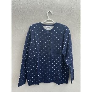 National Womens Sweater Size 1X Navy Polka Dotted Long Sleeve Button Up